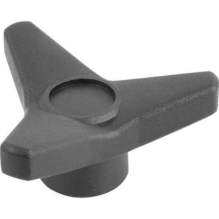 Triangular Grip D=M12 D1=85 H=37, Form:K Thermoplastic, Black, Comp:Brass